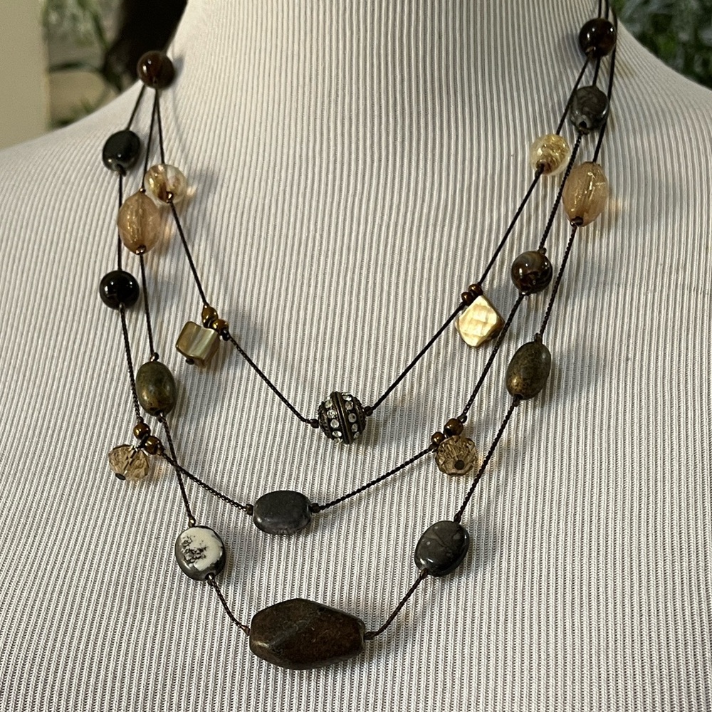 MULTI CHAIN BEADED BOHO FASHION STATEMENT NECKLACE